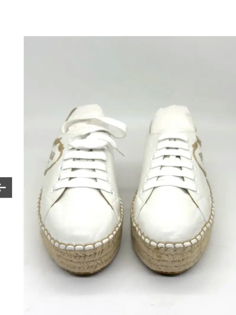PRADA White Leather Espadrille Platform Sneaker with Jute Sole 38